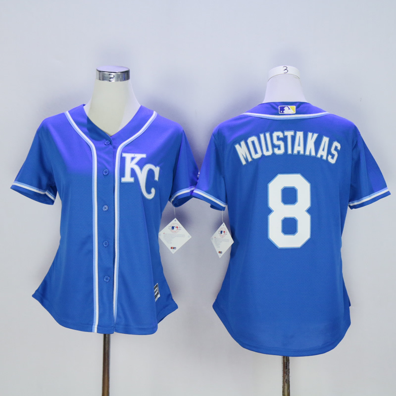 Women Kansas City Royals 8 Moustakas Blue MLB Jerseys